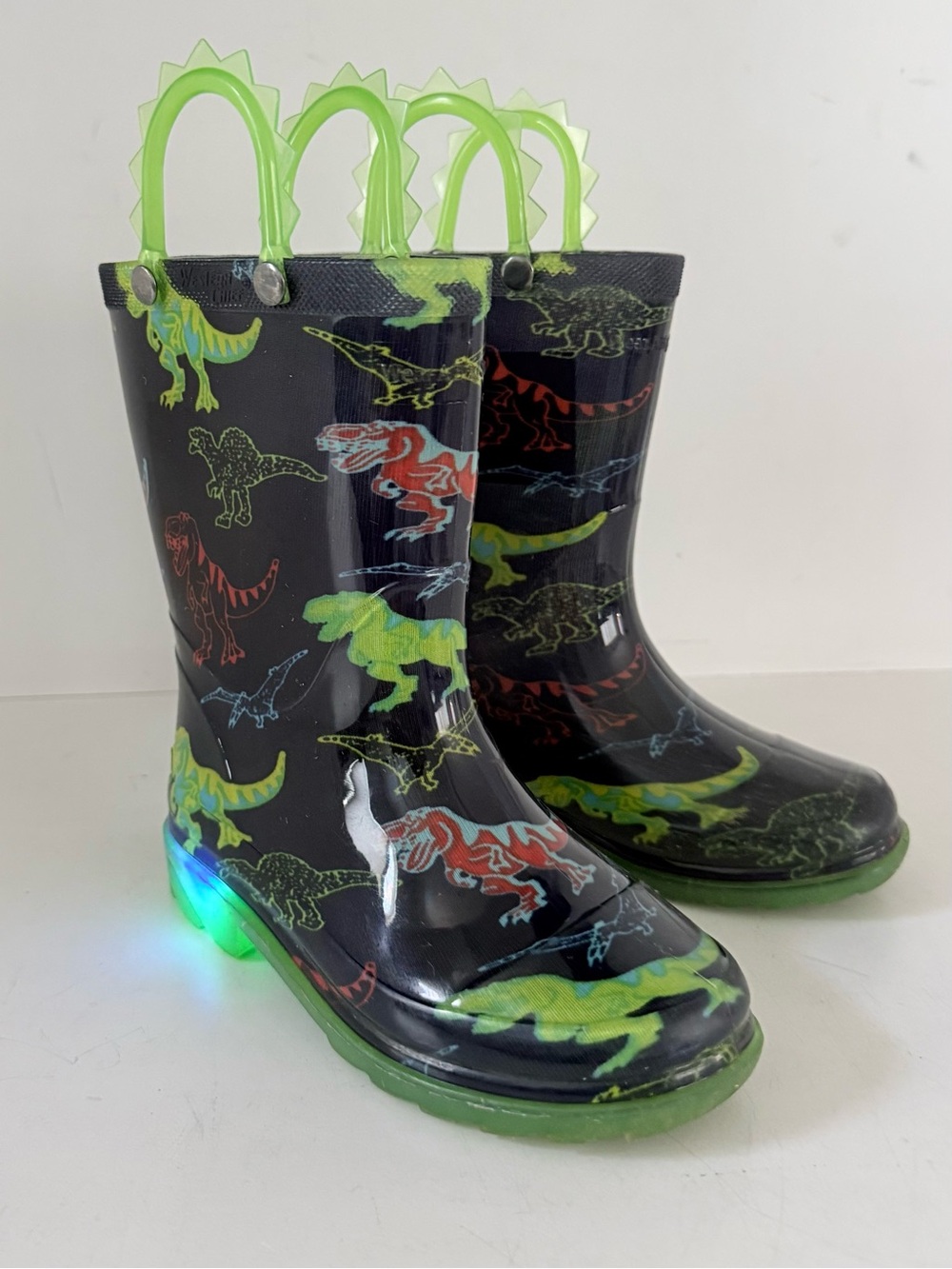 Western Chief Toddler Dinosour Light-up Rain Boots Navy Blue Green 12
